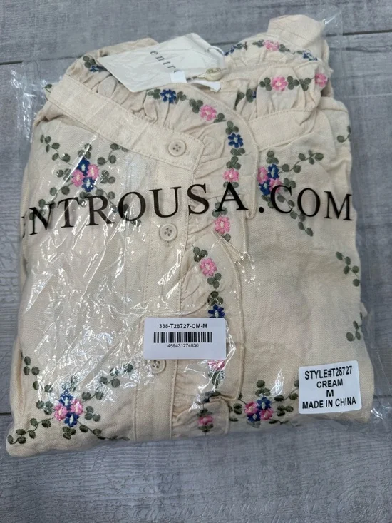 NEW Ivory Multi Floral Embroidered Long Sleeve Spring Blouse Medium - Picture 5 of 5